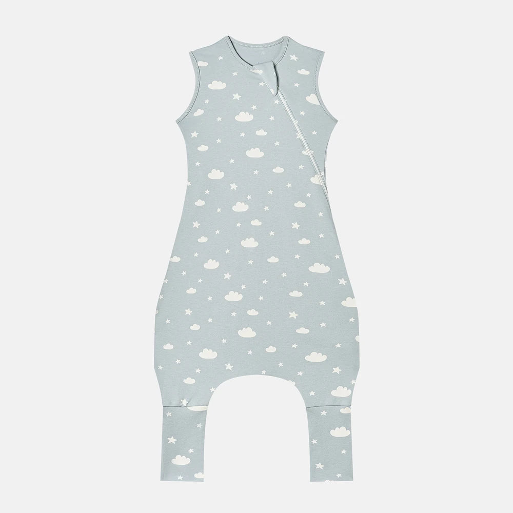 Gigoteuse en coton bleu-gris à nuages et étoiles, zip latéral
