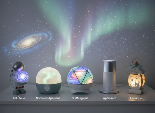 Sélection des 5 meilleures veilleuses projection bébé BebeBloomFit avec effets galaxie, étoiles et aurore boréale