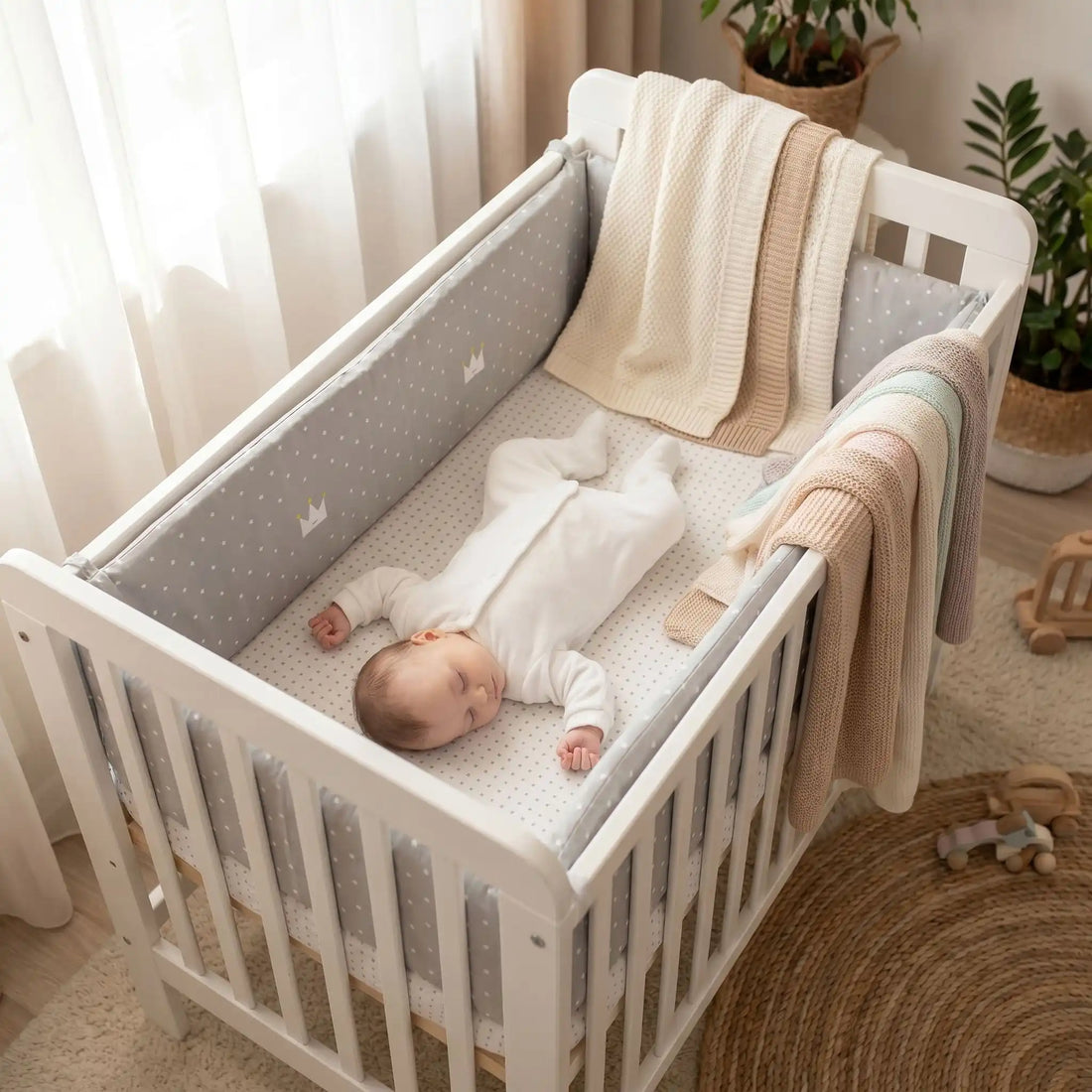 tour de lit bébé endormi lit à barreaux chambre douce