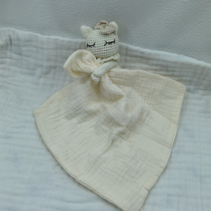 Doudou mouton bébé beige écru crochet mousseline coton naturel