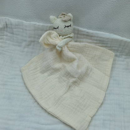 Doudou mouton bébé beige écru crochet mousseline coton naturel