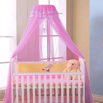 Ciel de lit bébé rose mauve volants dentelle princesse