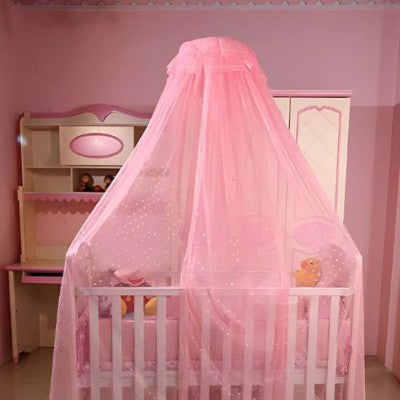 Ciel de lit bébé rose chambre fille décor complet