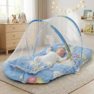 moustiquaire bebe bleue nourrisson dort paisiblement chambre