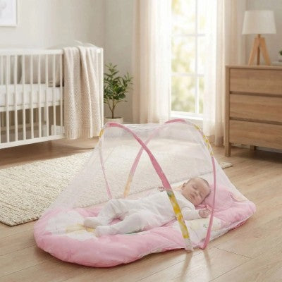 moustiquaire bebe rose nourrisson dort sol chambre lumineuse