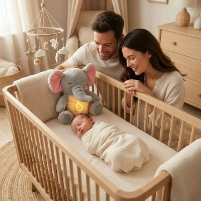 éléphant respirant parents nourrisson endormi berceau bois