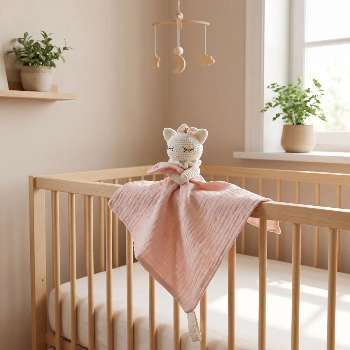 Doudou mouton rose berceau bébé chambre scandinave pastel cocon