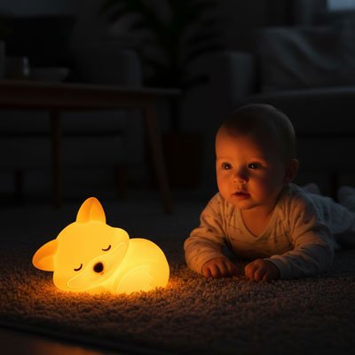Bébé relaxé avec veilleuse renard DreamLight LED douce 