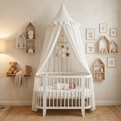 ciel de lit bebe blanc nourrisson endormi lit barreaux