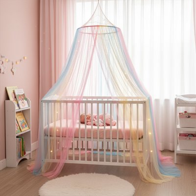 Ciel de lit dôme multicolore suspendu au-dessus d'un berceau