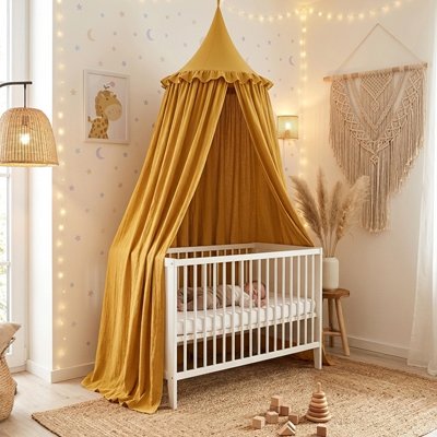 ciel de lit gaze de coton ocre nourrisson endormi