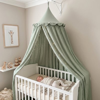 ciel de lit gaze de coton vert bébé endormi berceau