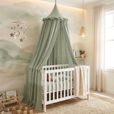 ciel de lit gaze de coton vert sauge chambre nature
