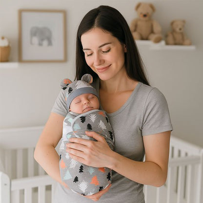 couverture emmaillotage arbres enveloppant bebe endormi dans bras