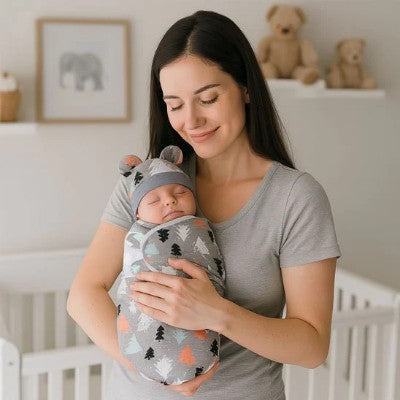 couverture emmaillotage arbres enveloppant bebe endormi dans bras