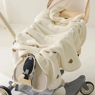 Couverture polaire bébé blanche oursons poussette promenade hiver