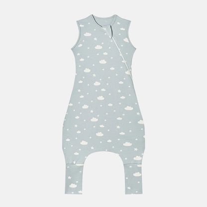 Gigoteuse en coton bleu-gris à nuages et étoiles, zip latéral
