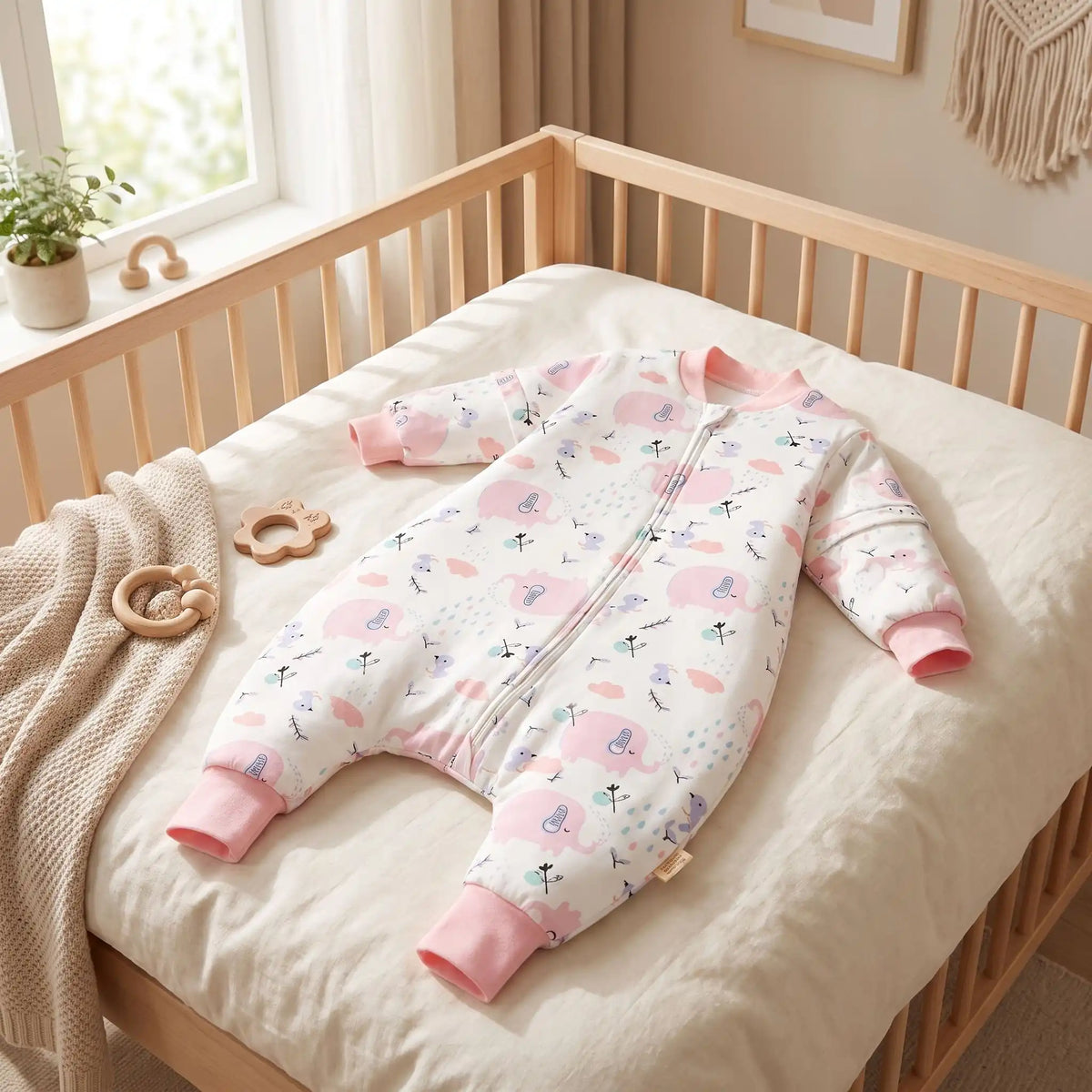 Gigoteuse avec jambes motif éléphants roses