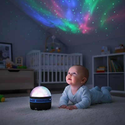 Interêt de bébé pour veilleuse projection 