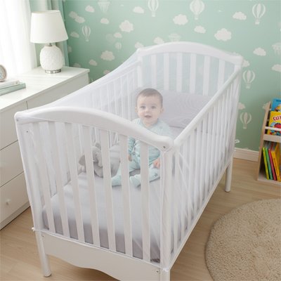 Lit moustiquaire bébé blanc bébé assis chambre nuages colorés