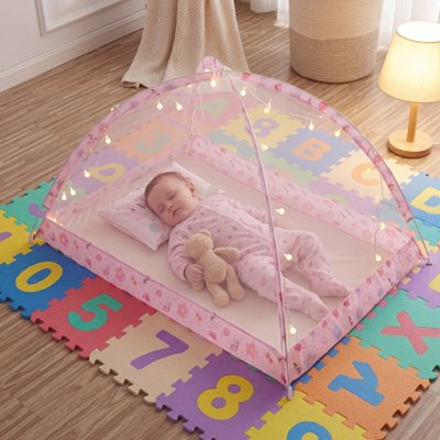 moustiquaire bébé pliable sol guirlande lumineuse rose