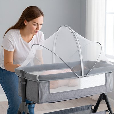 Moustiquaire lit bebe gris maman ouvre filet couffin pliable