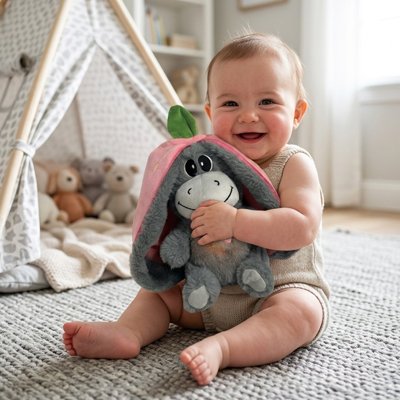 peluche qui respire bébé - âne bambin souriant tipi