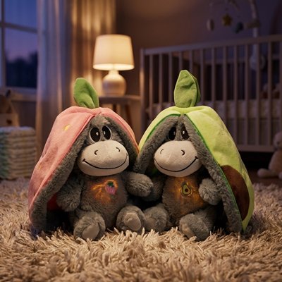 peluche qui respire bébé - âne duo rose vert nuit