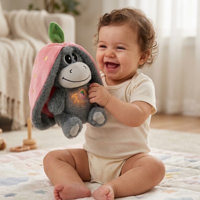 peluche qui respire bébé - âne nourrisson souriant salon