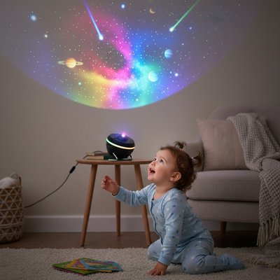 Projecteur galaxie projetant planètes et étoiles fascinantesProjecteur galaxie bébé magie étoilée pour s'endormir