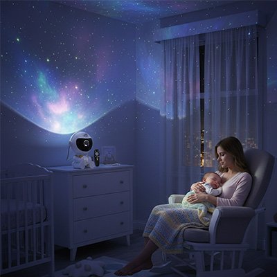 Projecteur galaxie bébé berceuse céleste étoiles et musique réunis