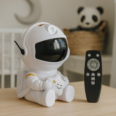 Projecteur galaxie décoratif avec figurine astronaute.