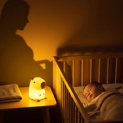 Veilleuse bébé capybara kawaii lumière douce sommeil